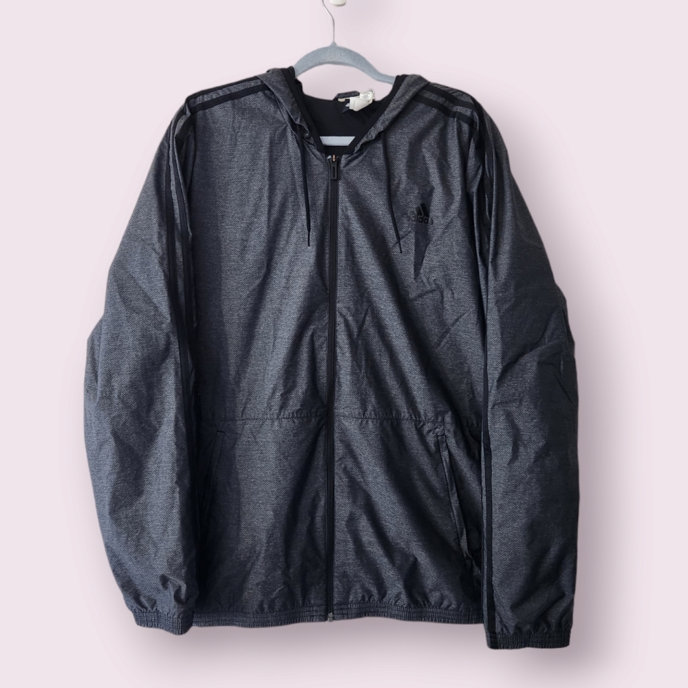 Men's Adidas Essentials Woven 3-Stripes Windbreaker Grey Zip-Up Size XL